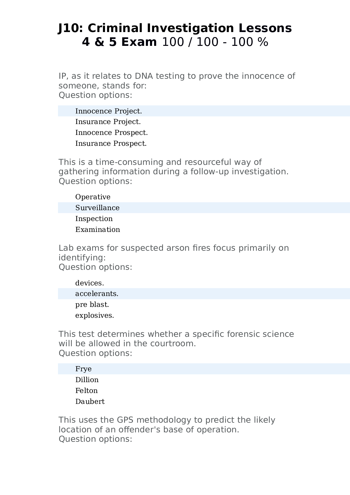 Preview of J10 Criminal Investigation Lesson 4&5 Exam (2021) > all answers 100% updated correctly_202