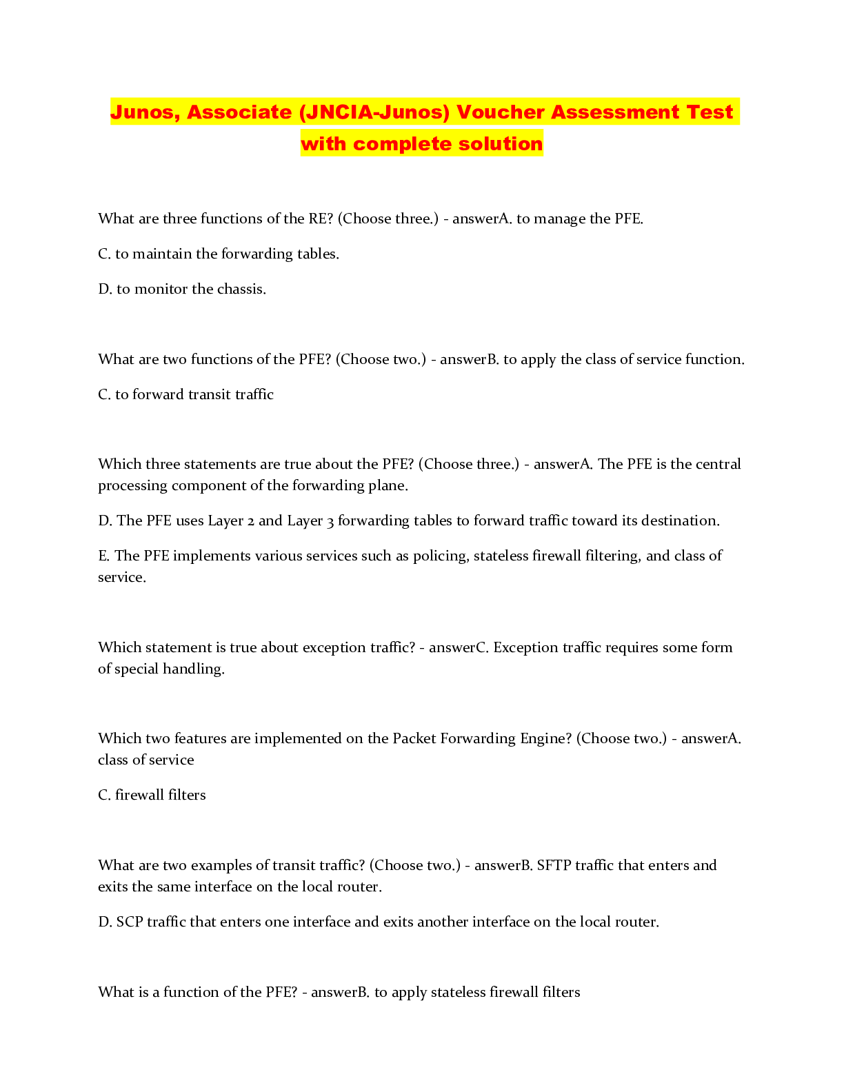 Preview image for Junos, Associate (JNCIA-Junos) Voucher Assessment Test with complete solution