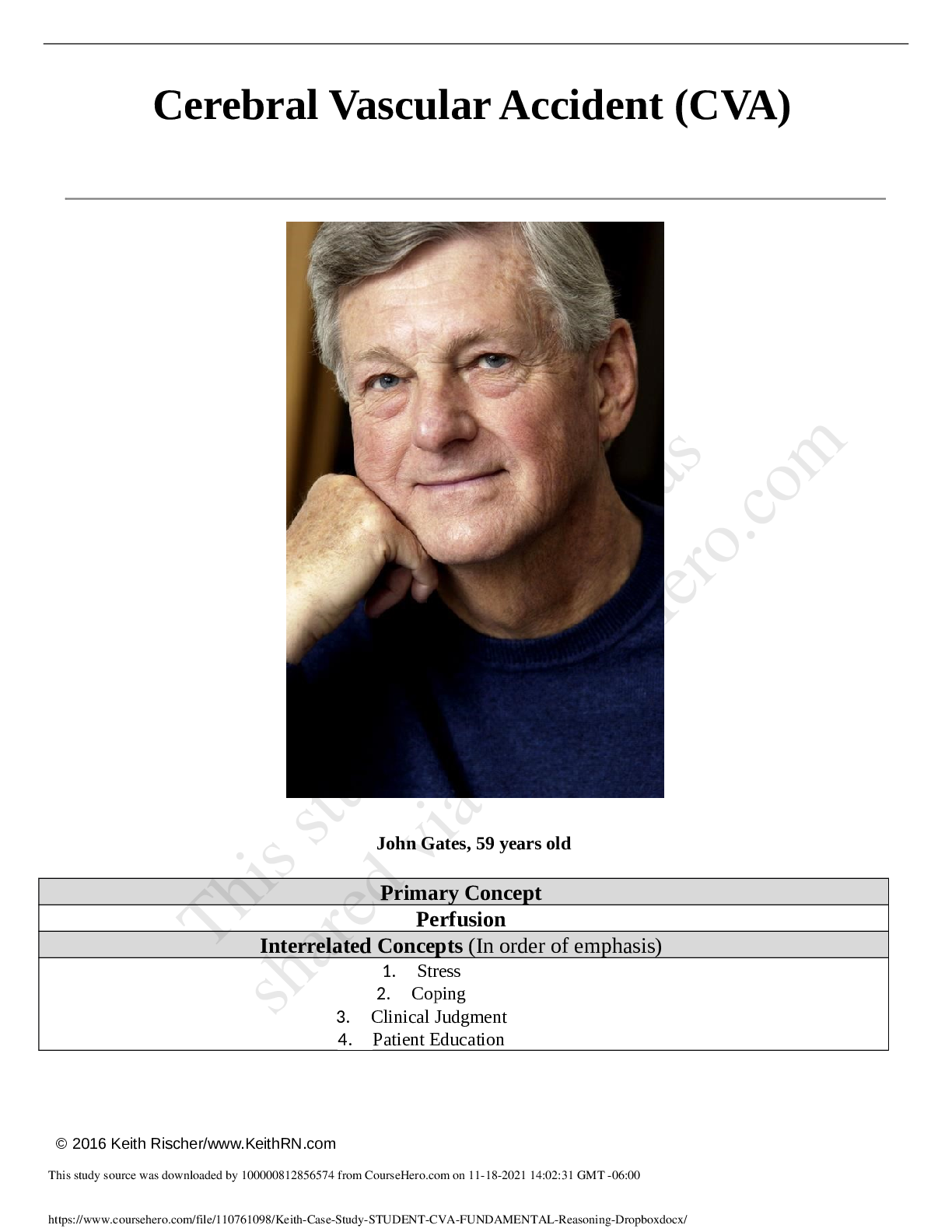 Preview image for John Gates Case Study -Cerebral Vascular Accident (CVA) FUNDAMENTAL Reasoning