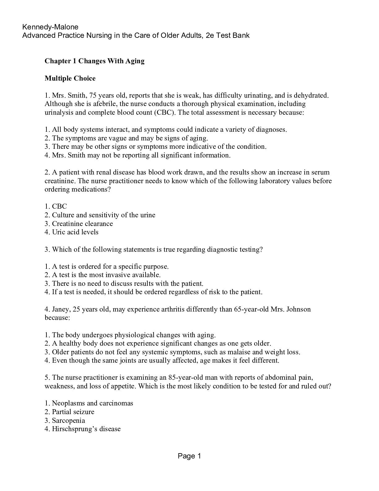 Preview image for Advanced Practice Nursing in the Care of Older Adults 2nd Edition by Kennedy-Malone | Test Bank