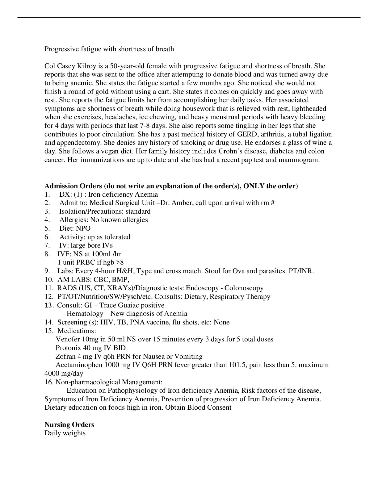 Preview image for Case Study - Col Casey Kilroy 50-year-old female CC: Progressive fatigue with shortness of breath