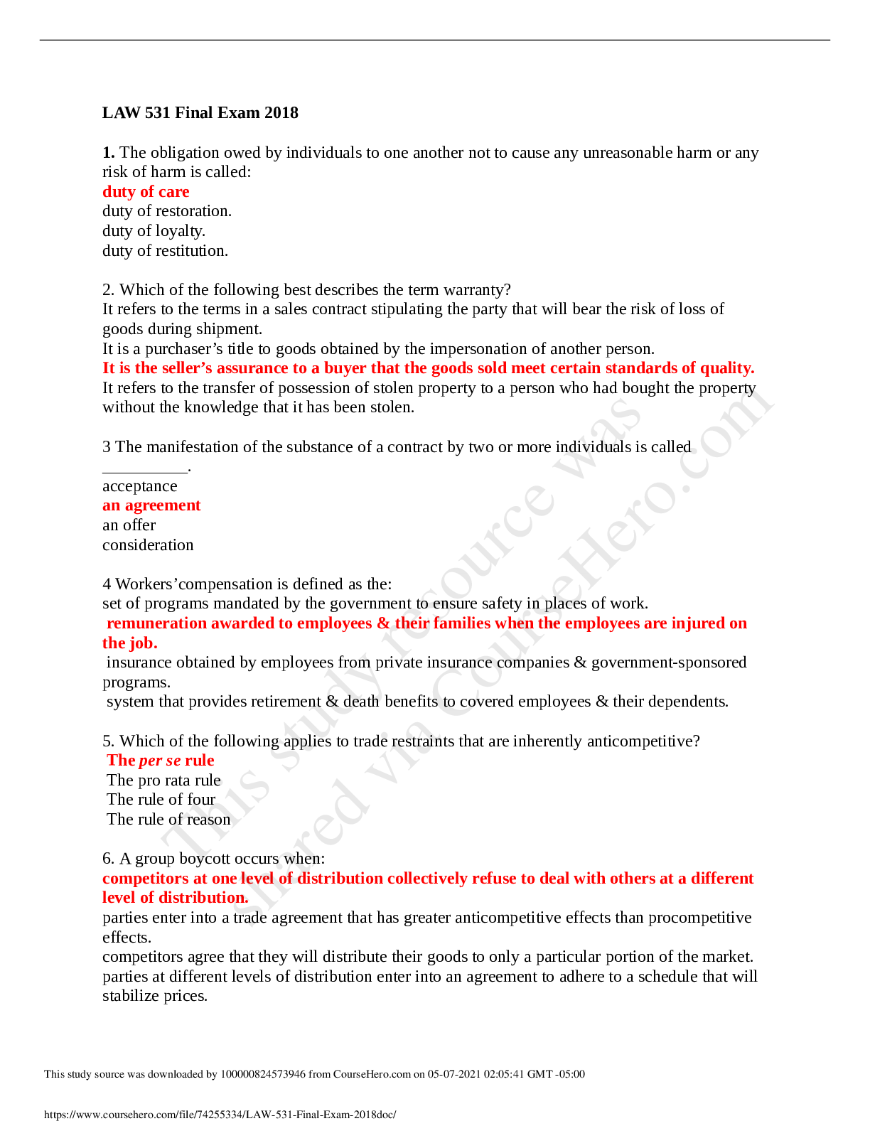 Preview image for LAW 531 FINAL EXAM