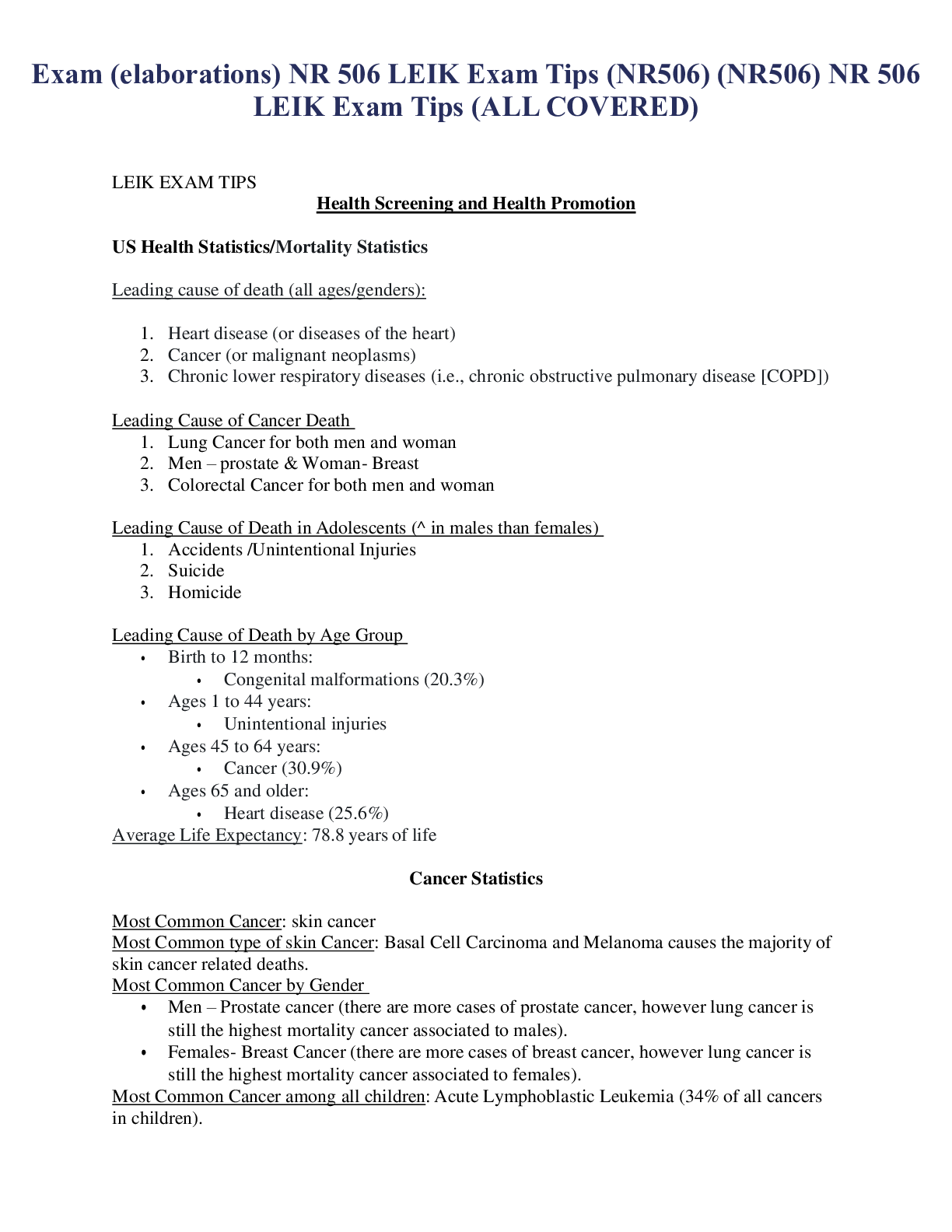 Preview image for FNP NR-506 LEIK EXAM TIPS TEST PREP 100% CORRECT ANSWERS