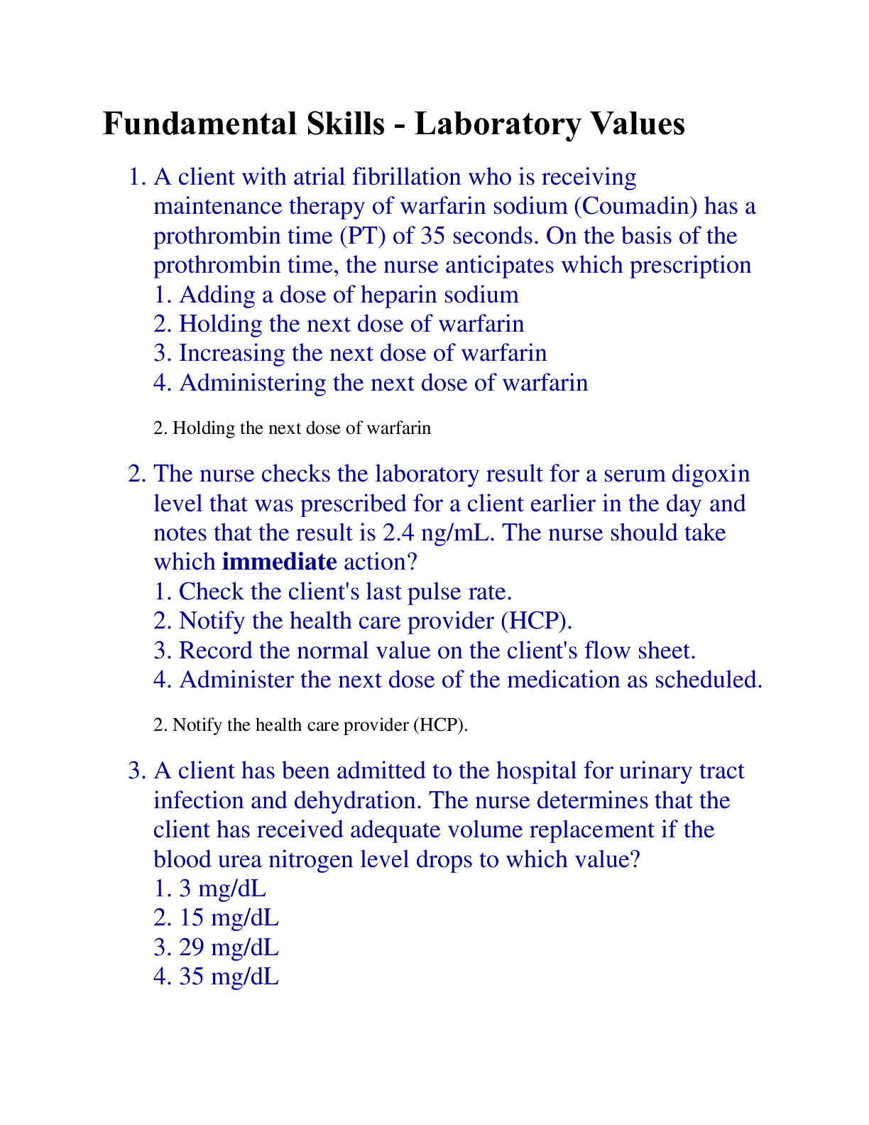Preview image for Fundamental Skills - Laboratory Values. 112 Questions and Answers. The most commonly tested materials.