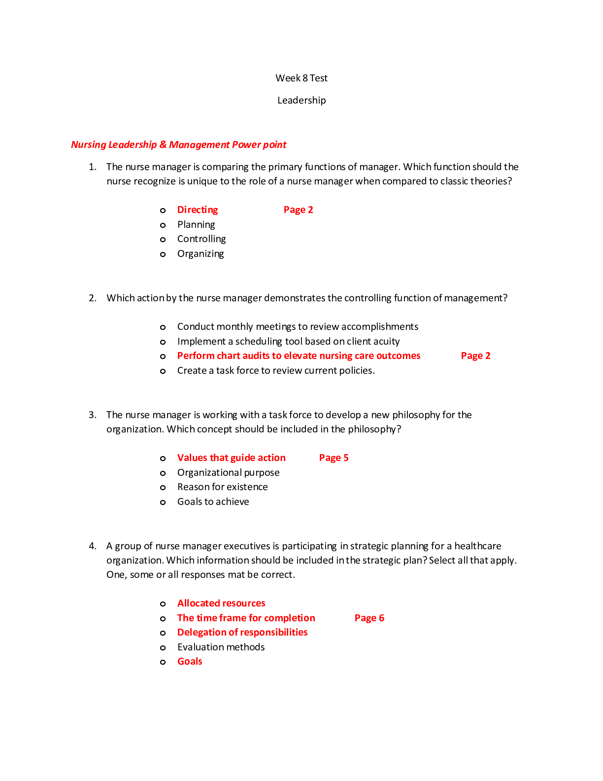 Nursing Leadership Exam 2 [Chapters 7-14] /Questions And Answers. Complete Solution. GRADED A