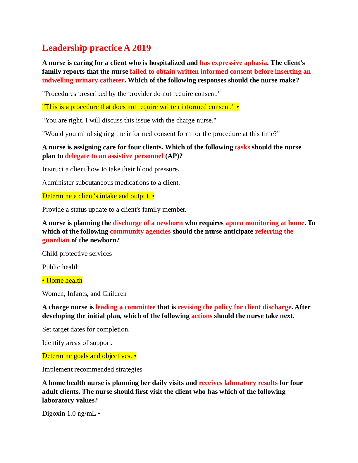 Preview of NURSING 405 Leadership practice A 2019 Question And Answers Study Guide Well Revised.