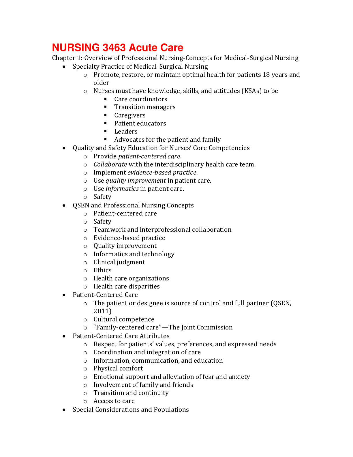 Preview image for NURSING 3463 Acute Care Lecture 1 (ch 1-4) BEST Study Notes {2021}