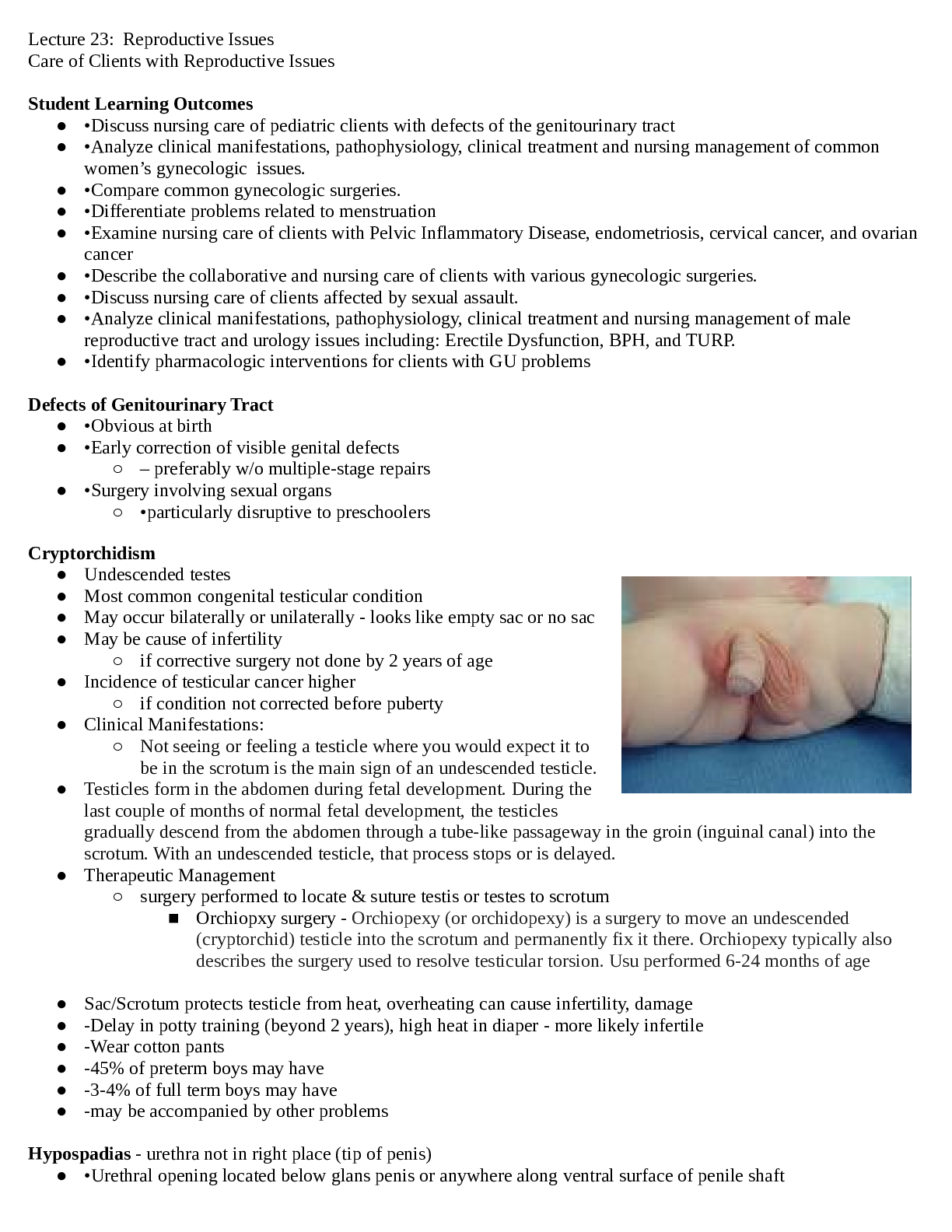 Preview image for Lecture 23: Reproductive Issues Care of Clients with Reproductive Issues