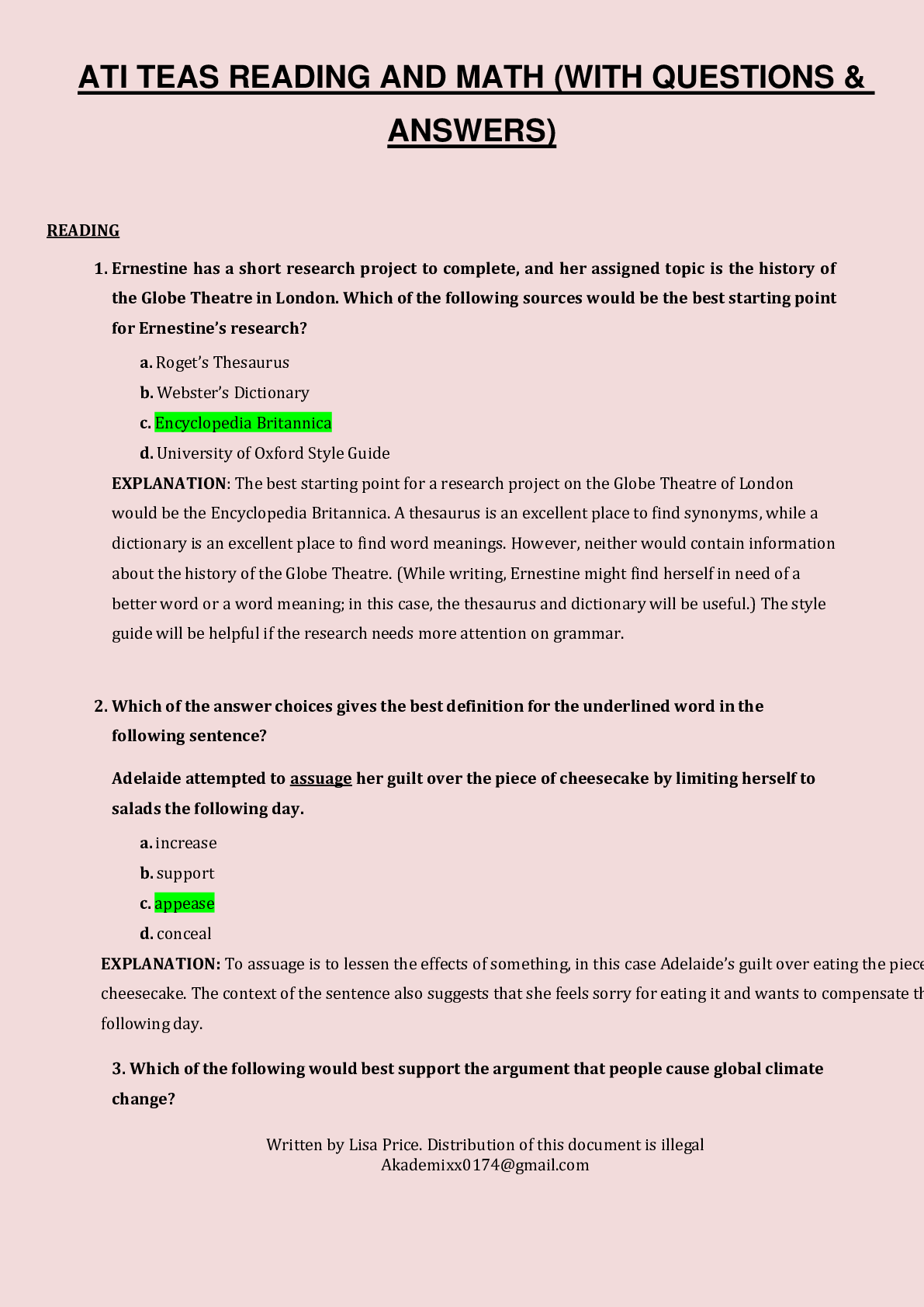 Preview image for 2022/2023 ATI TEAS 7 READING AND MATH (WITH QUESTIONS & ANSWERS)Brand New + Guaranteed A+