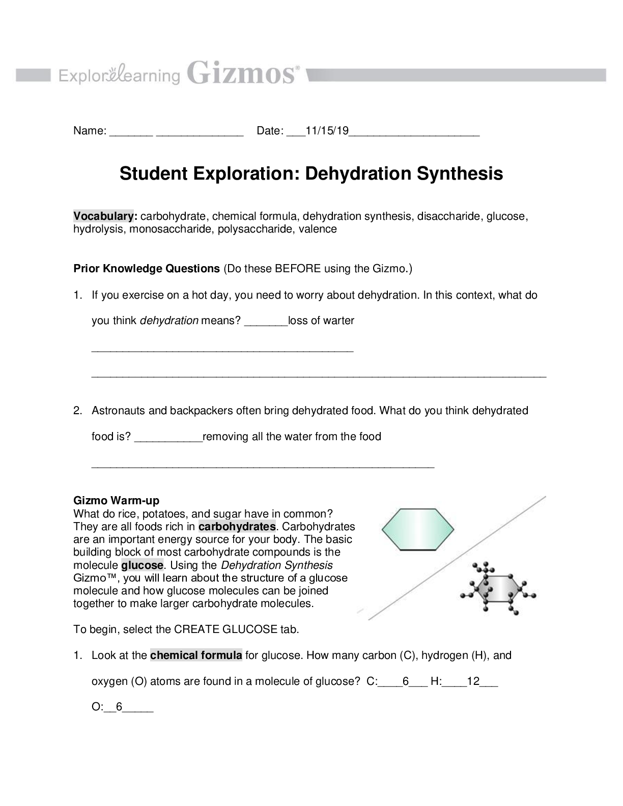 Preview image for Lab Report > 03 - Dehydration Synthesis Gizmo / Student Exploration: Dehydration Synthesis