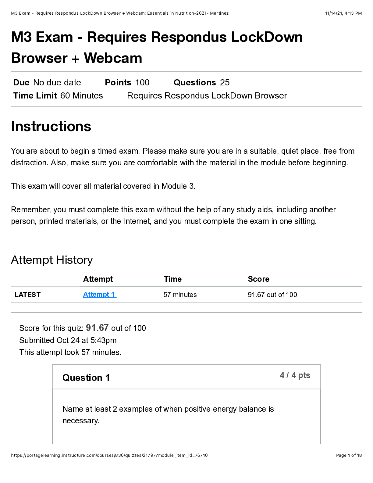 Preview image for BIOD 121 M3 Exam - Requires Respondus LockDown Browser + Webcam: Essentials in Nutrition-2021- Martinez WITH CORRECT SOLUTIONS