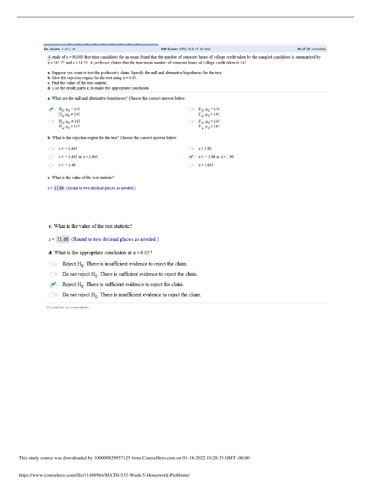 Preview of MATH 533 Week 5 Homework Problems/Solutions (GRADED A) Questions and Answer solutions | Al