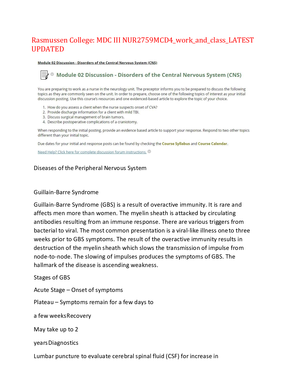 Rasmussen College: MDC III NUR2759 MCD4_work_and_class_LATEST UPDATED,100% CORRECT