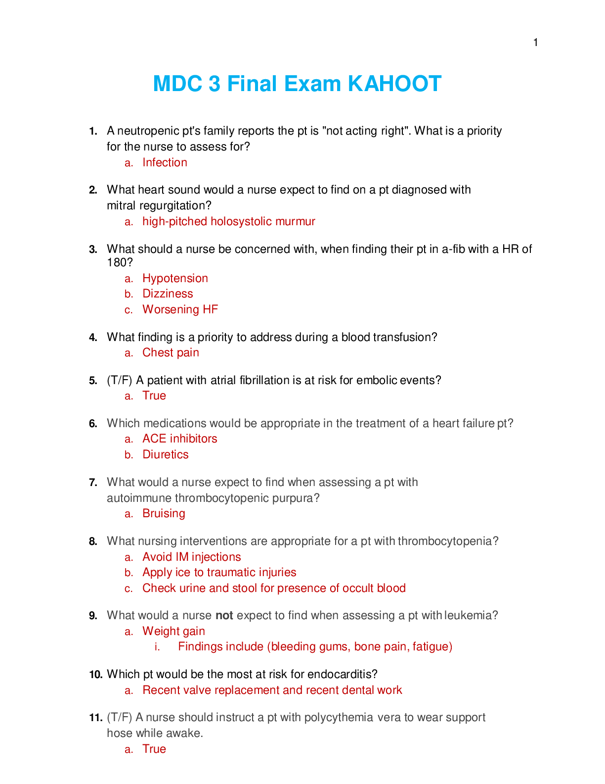 Preview image for NUR 2502 / NUR2502 Final Exam: Multidimensional Care III / MDC 3 Final Exam KAHOOT (Latest 2021/2022) Rasmussen