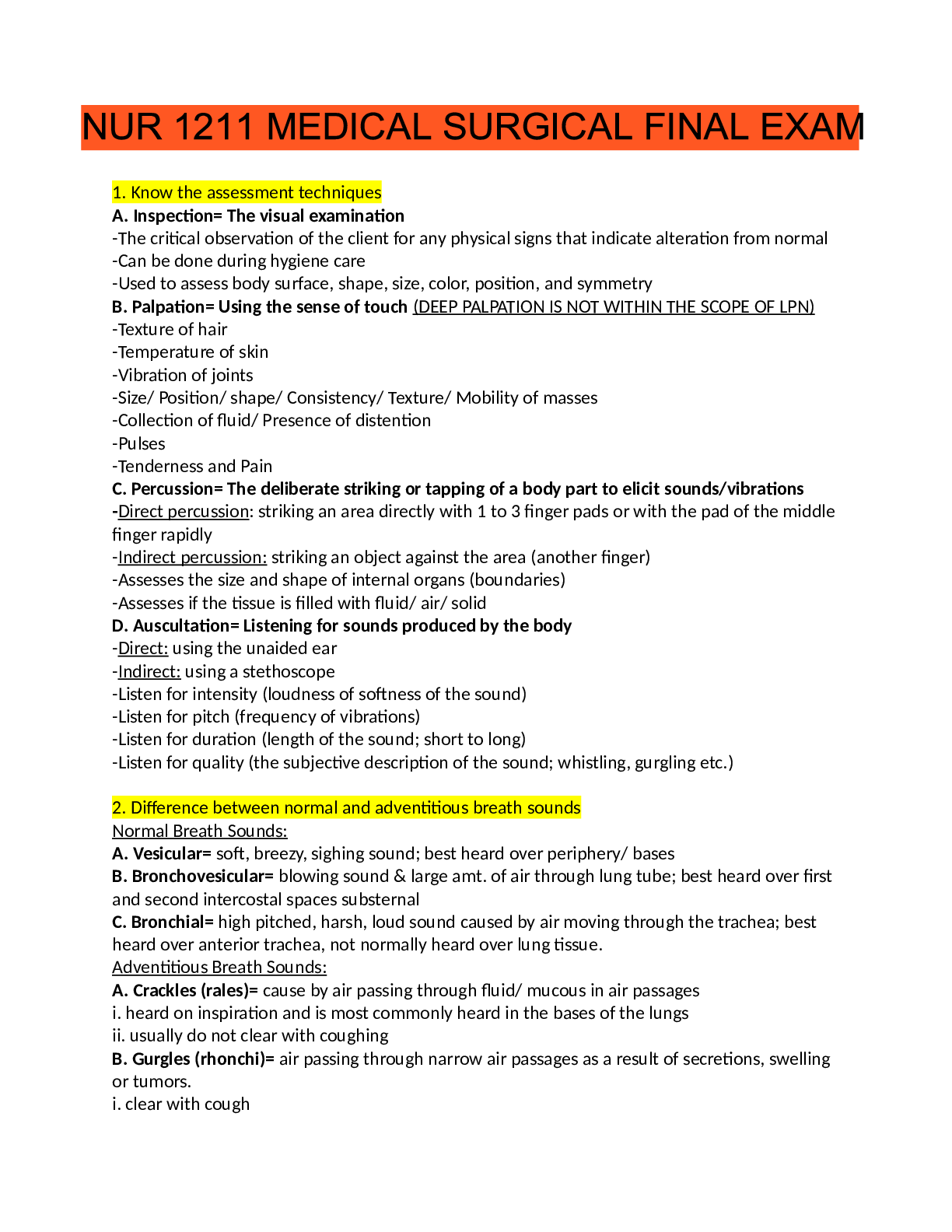 Preview image for MEDICAL SURGICAL FINAL EXAM (MEDICAL SURGICAL FINAL EXAM.)