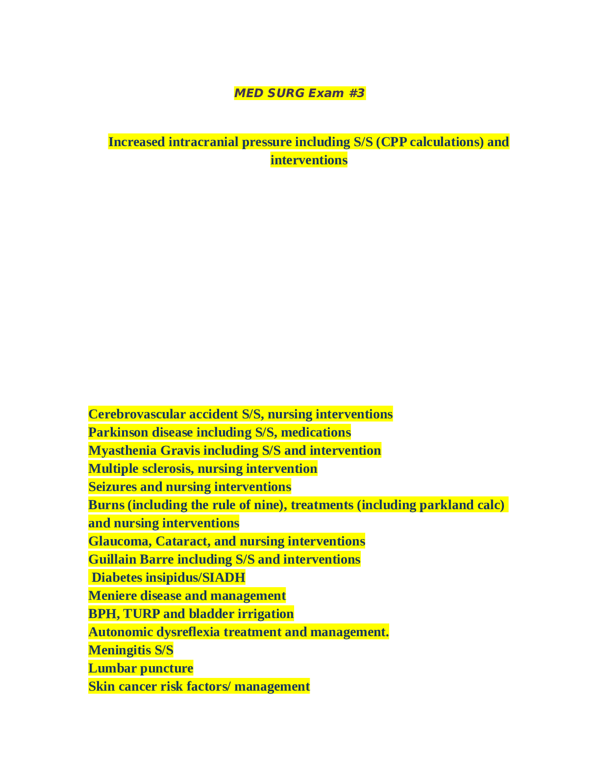 Preview image for ATI MED SURG Exam #3 Increased intracranial pressure including S/S (CPP calculations) and interventions