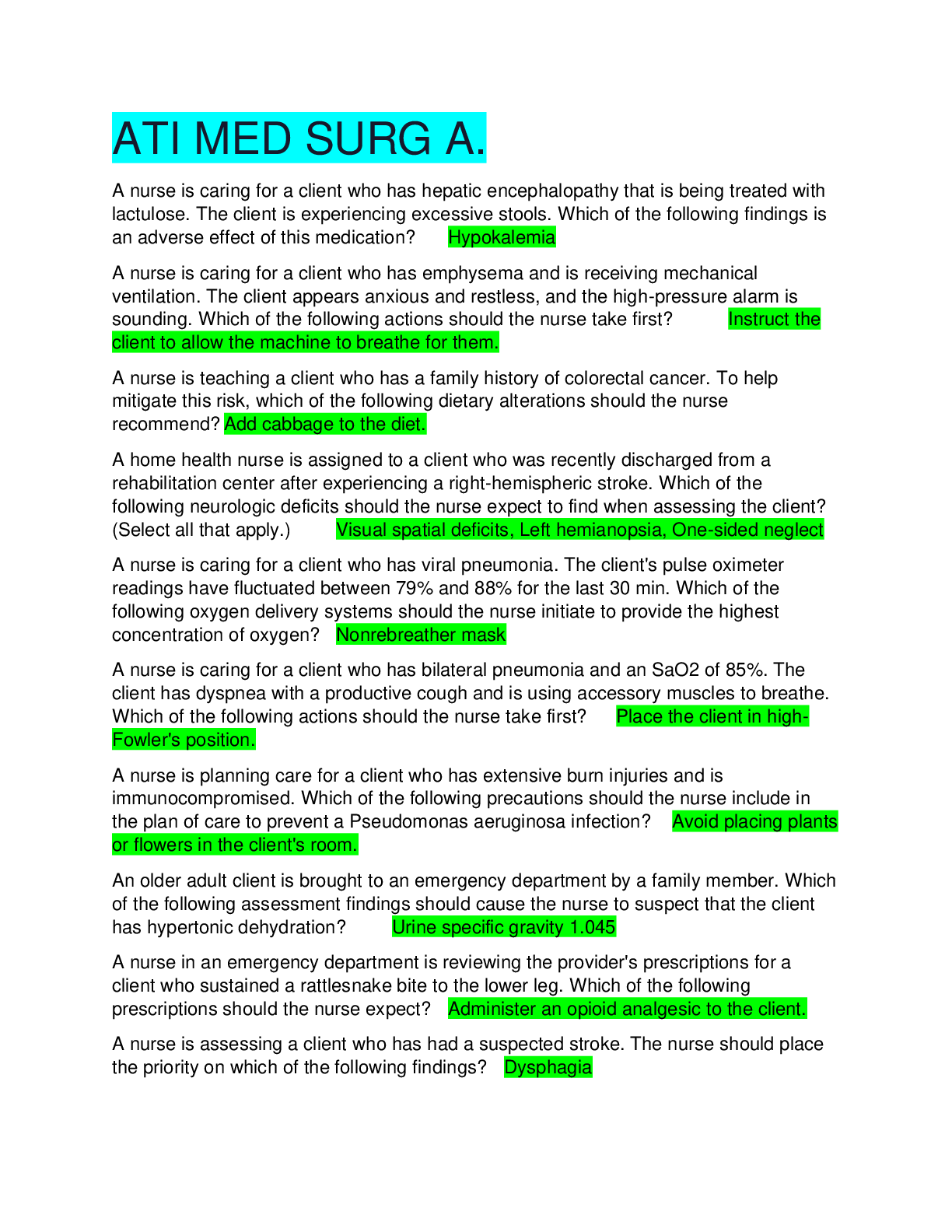 Preview image for A_T_I MED SURG A, Latest 100% all correct answers.
