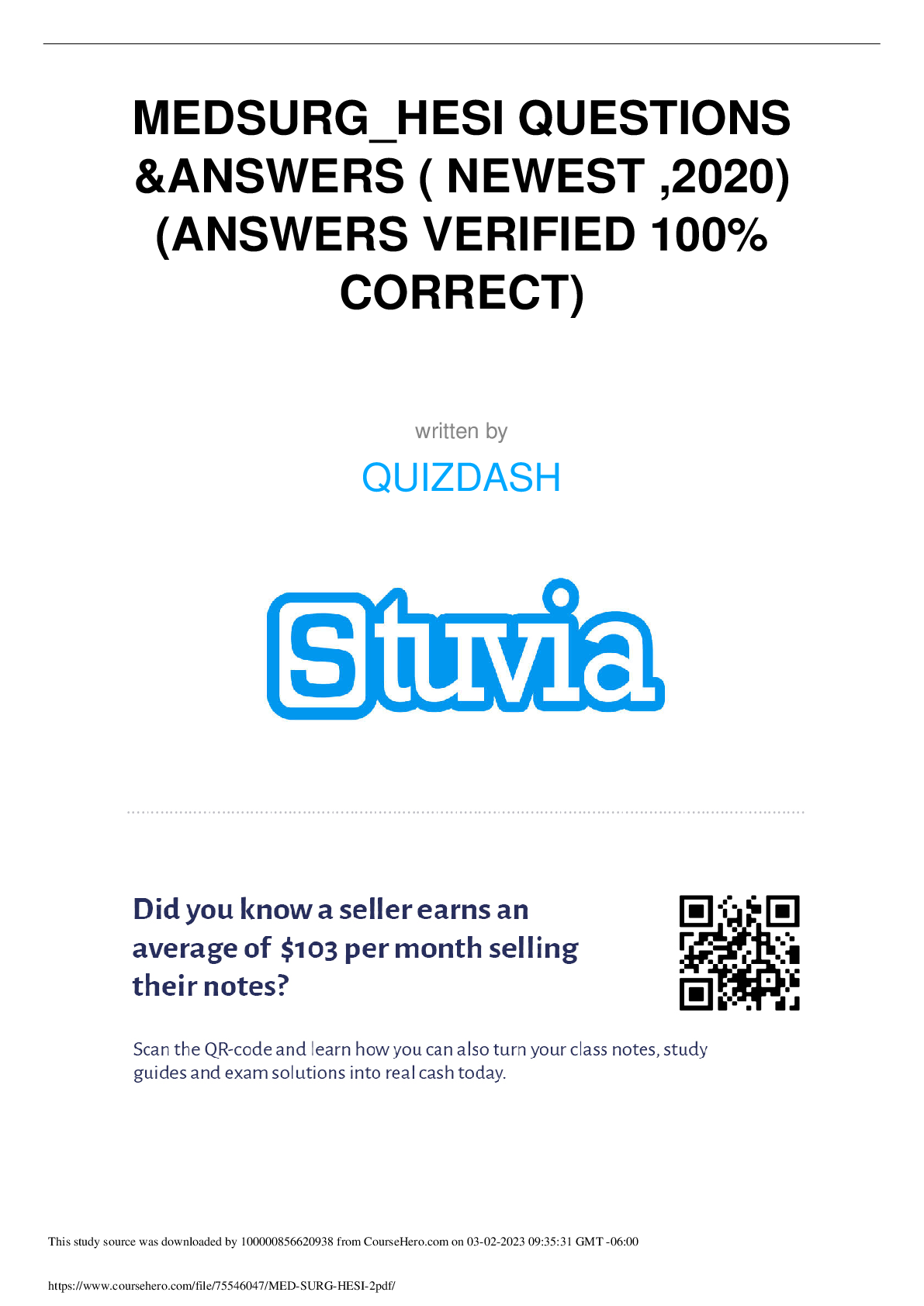 Preview image for MEDSURG_HESI QUESTIONS &ANSWERS ( NEWEST ,2020) (ANSWERS VERIFIED 100% CORRECT)