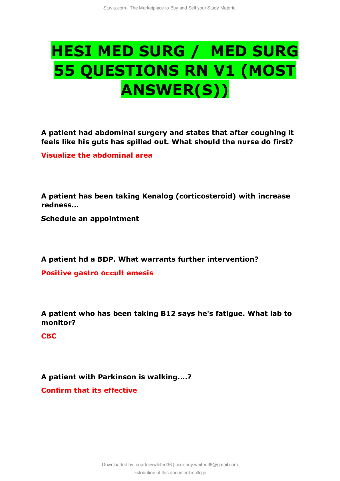 Preview image for HESI MED SURG MED SURG 55 QUESTIONS RN V1 (MOST ANSWERS) ( NEWEST ,2020) (ANSWERS VERIFIED 100% CORRECT)
