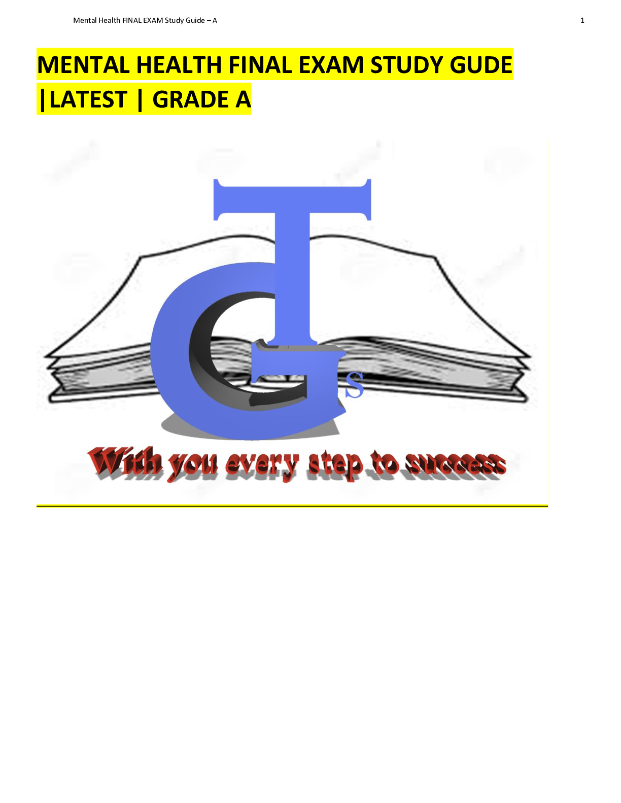 Preview image for MENTAL HEALTH FINAL EXAM STUDY GUDE  |LATEST | GRADE A