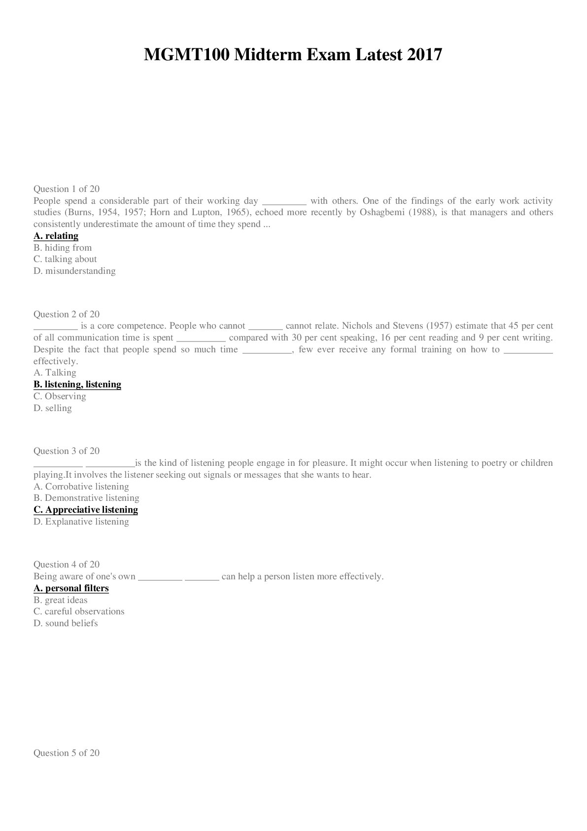 Preview image for MGMT100 Midterm Exam Latest