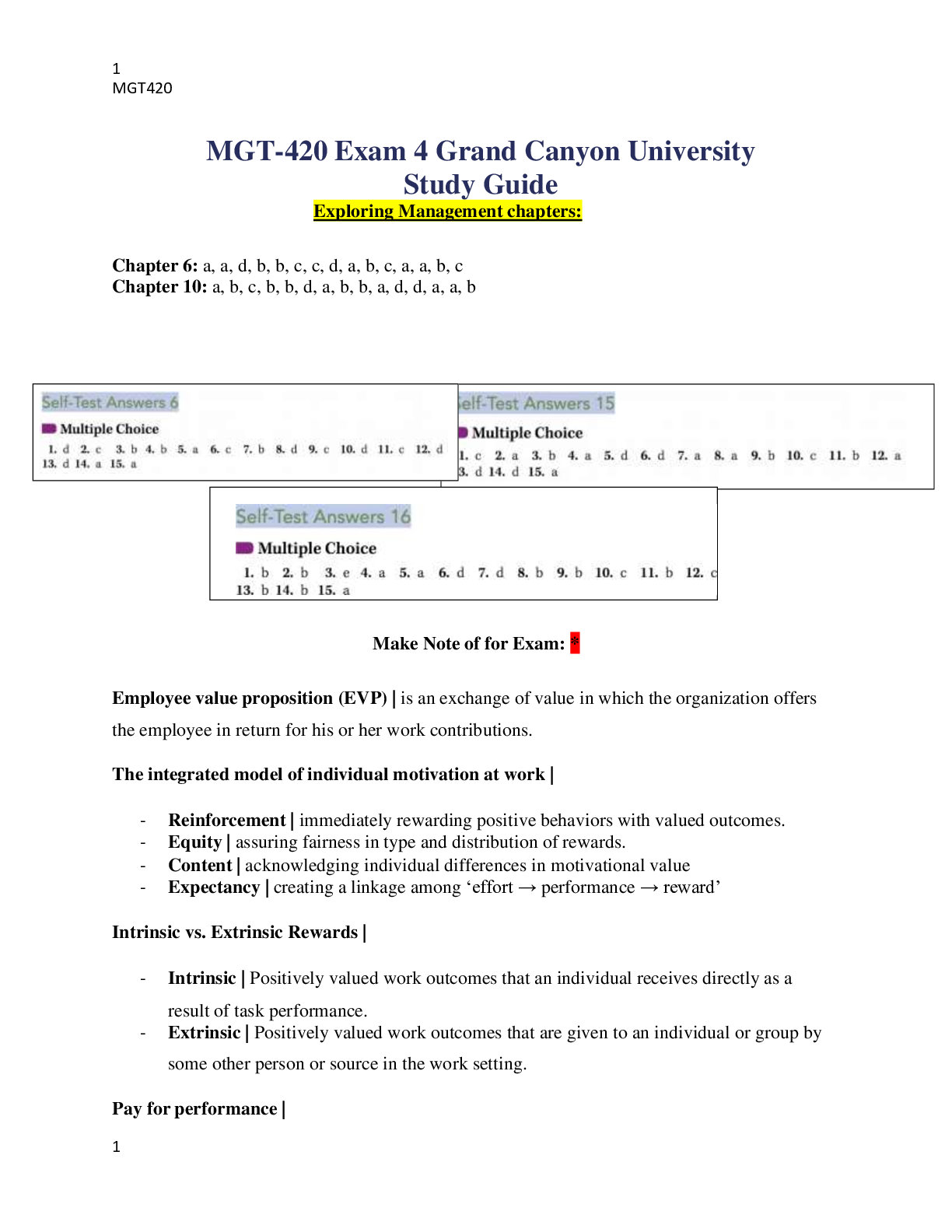 Preview of MGT-420 Exam 4 Grand Canyon University Study Guide