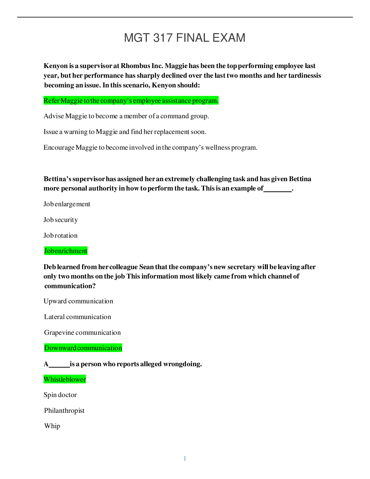 Preview image for MGT 317 FINAL EXAM