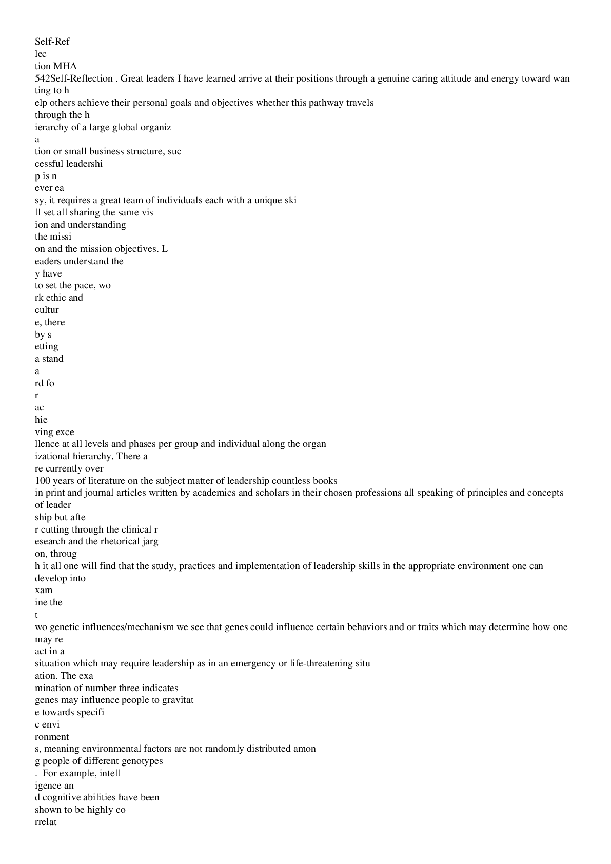 Preview image for MHA 542 WEEK 6 SELF REFLECTION