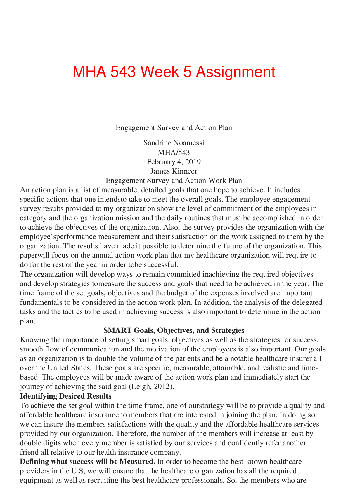 Preview of MHA 543 Week 5 Assignment,100% CORRECT