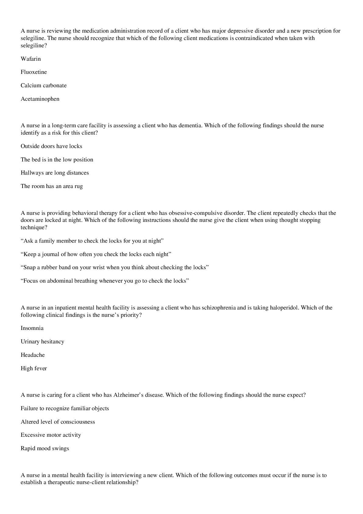 Preview image for ATI MENTAL HEALTH C. Full Exam. This document contains 70 QnA. All 100% Correct. LATEST FOR 2021/2022