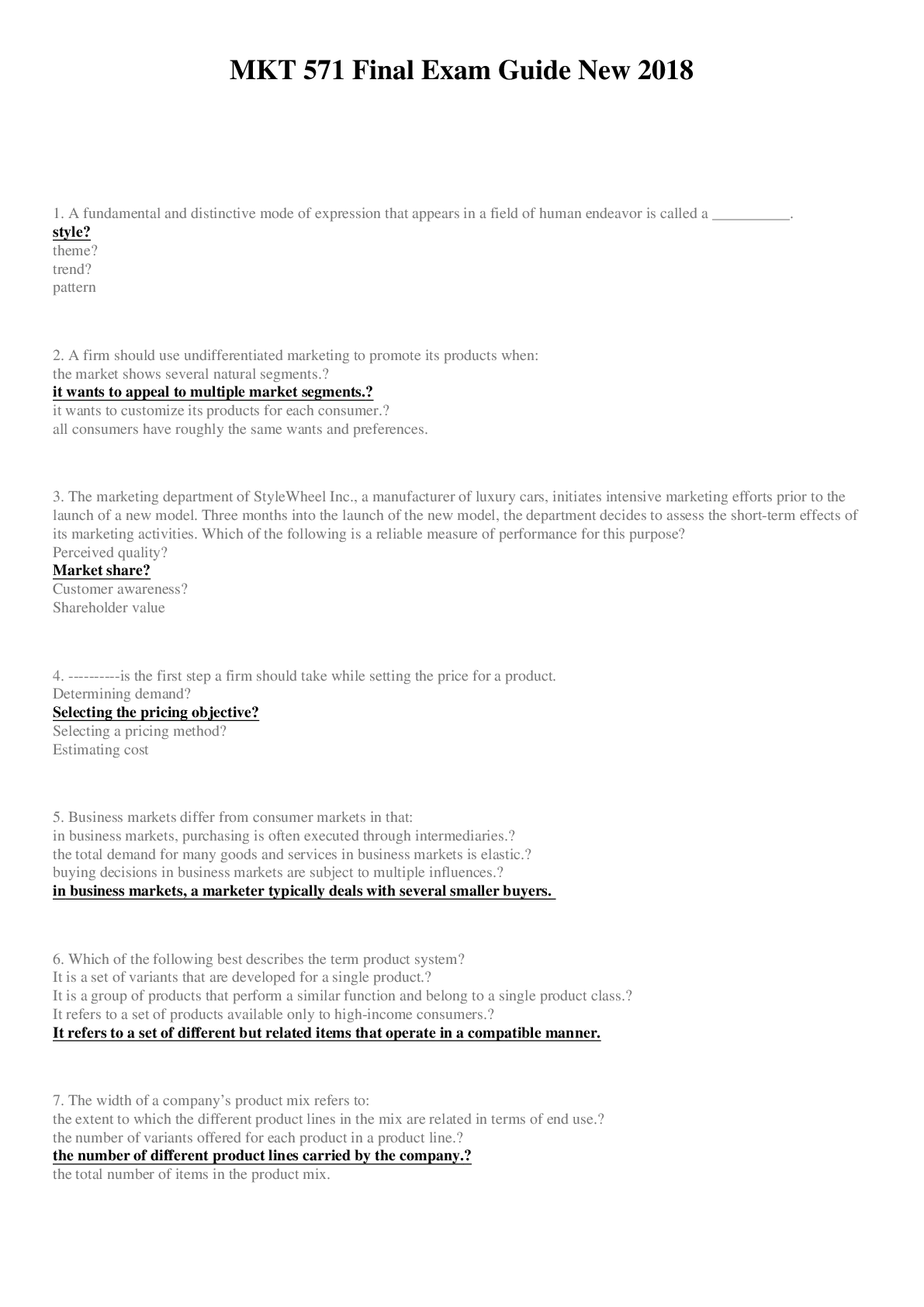 Preview image for MKT 571 Final Exam Guide New 2018