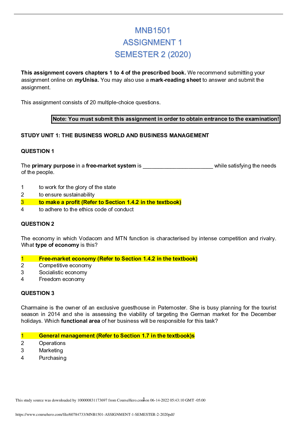 Preview image for MNB1501 ASSIGNMENT 1 SEMESTER 2 : THE BUSINESS WORLD AND BUSINESS MANAGEMENT