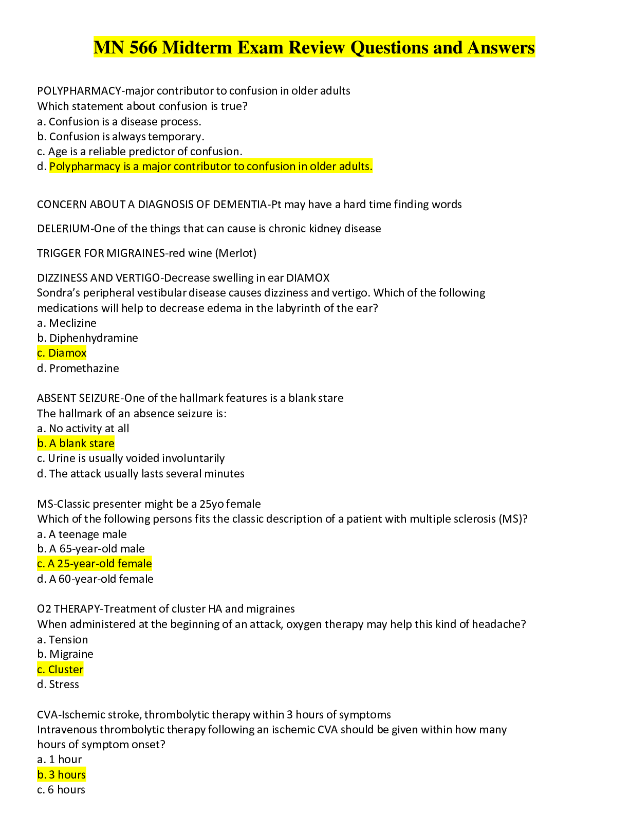 Preview of MN 566 Midterm Exam Review Questions and Answers 2022