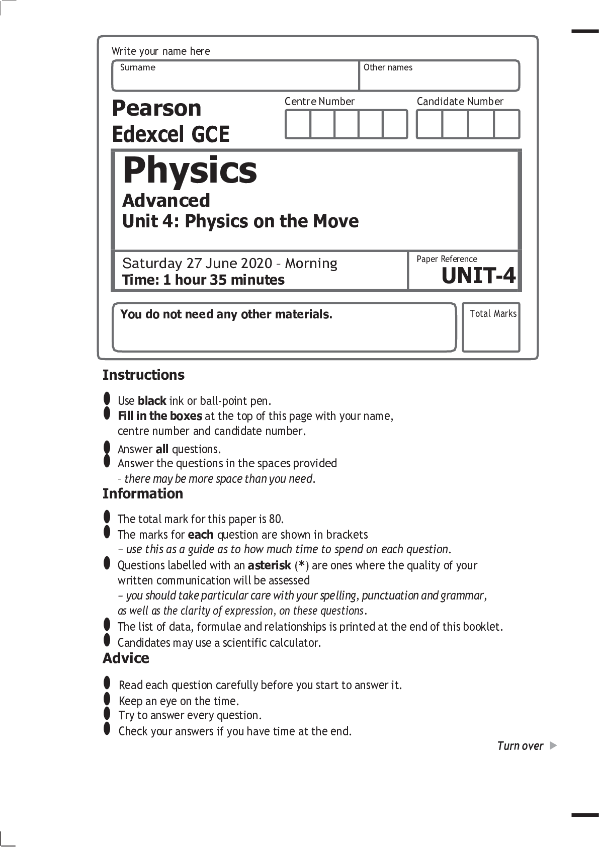 Preview image for Pearson Edexcel GCE, Physics Advanced Unit 4: Physics on the Move 2020