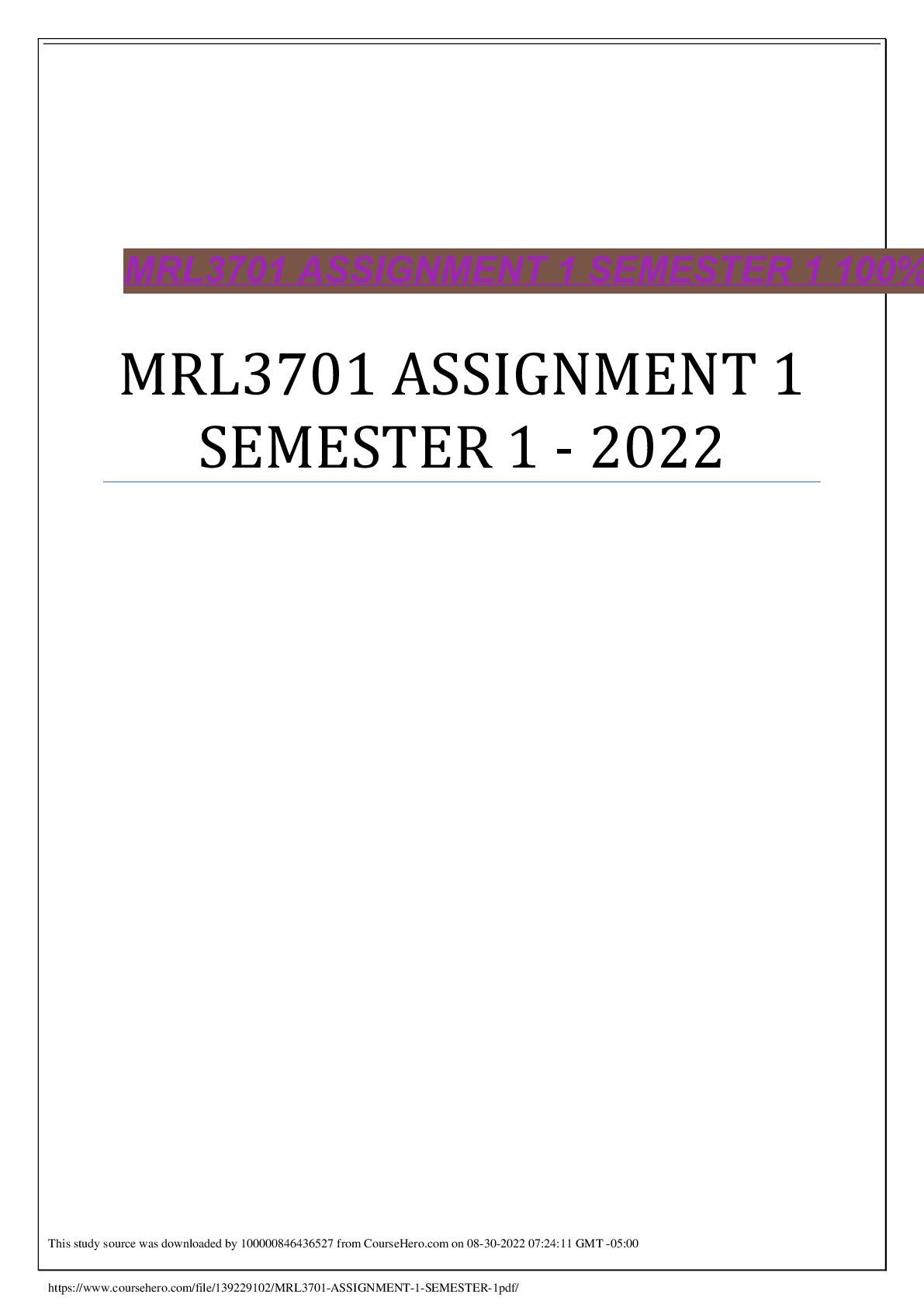 Preview image for MRL3701 ASSIGNMENT 1 SEMESTER 1 100%
