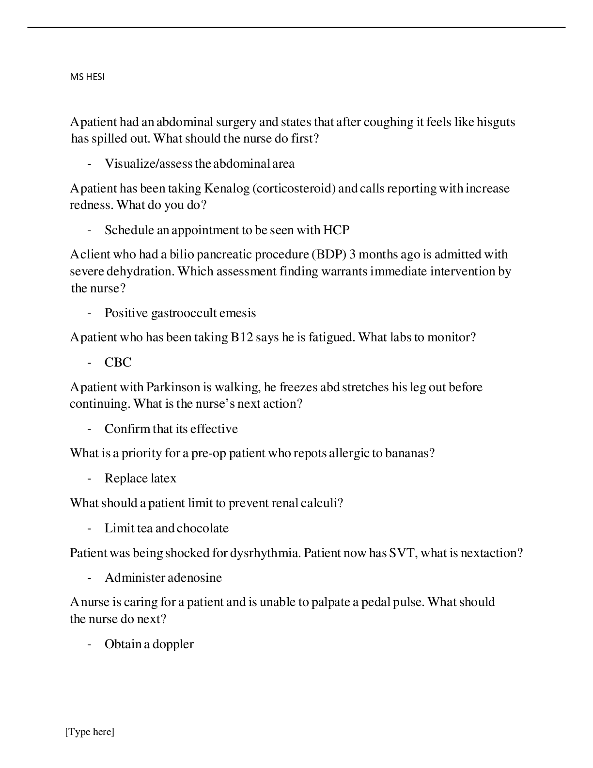 Preview image for Summary 2021 HESI Med Surg 55 Questions