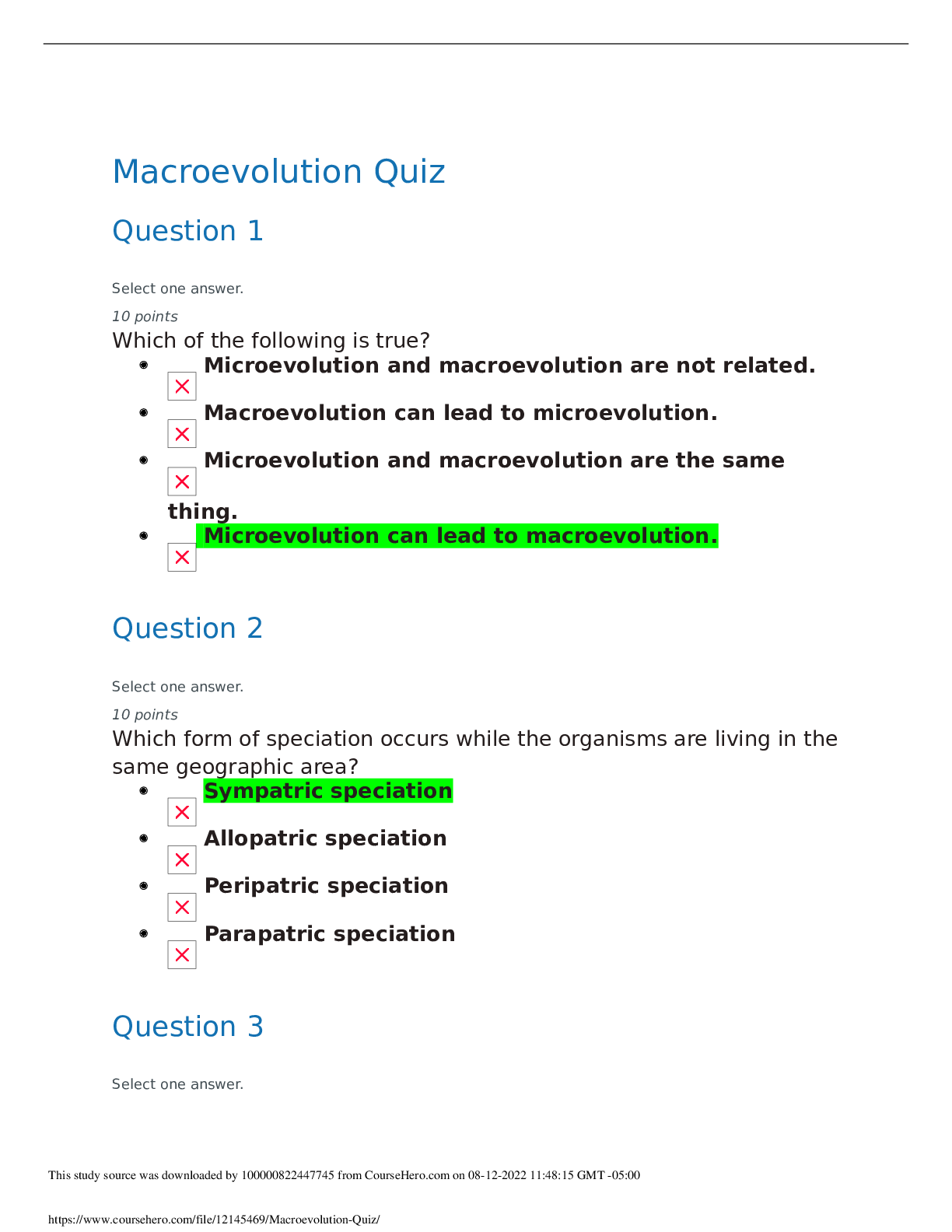 Preview of University of Maryland, University College BIO 101 Human Biology Macroevolution Quiz. 100%
