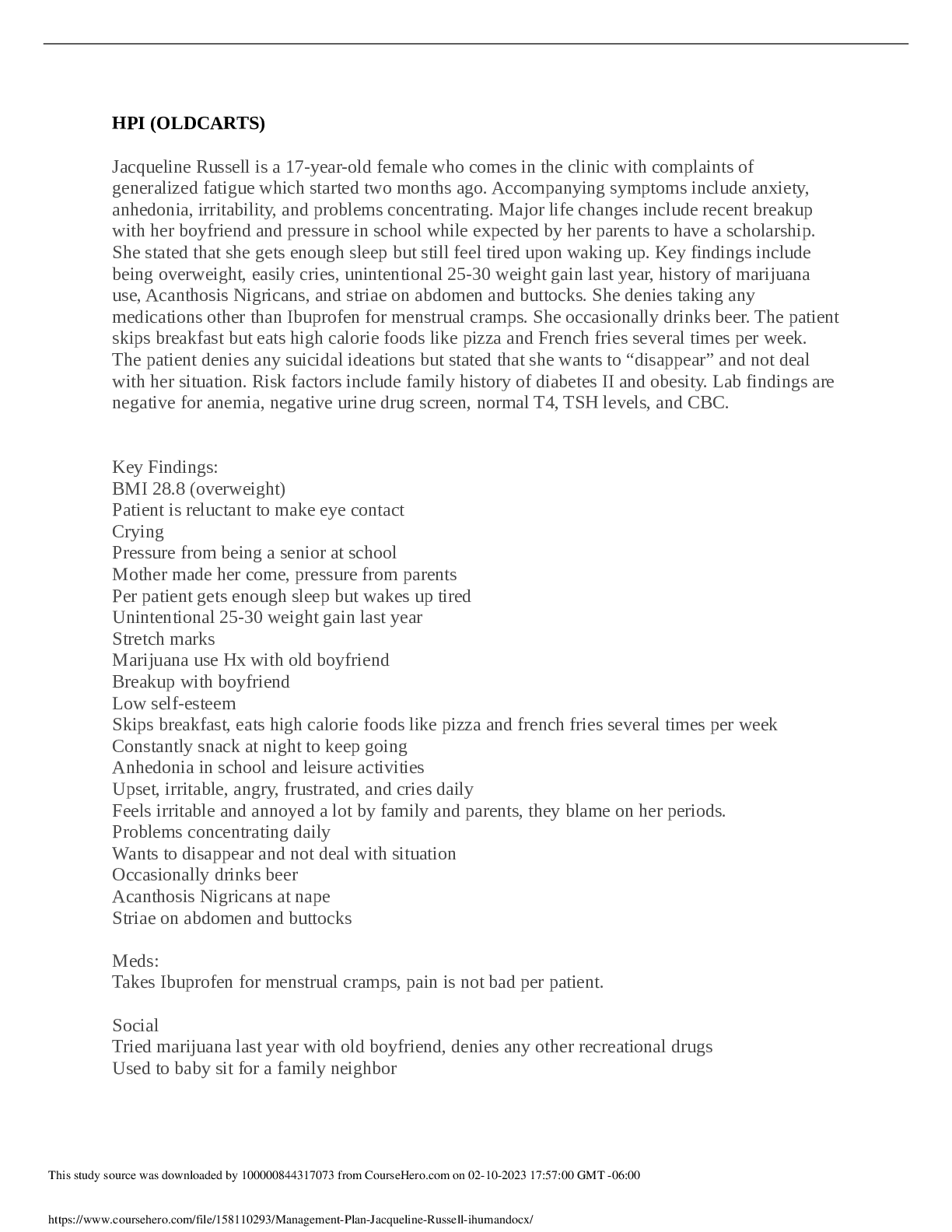 Preview image for Jacqueline Russell ihuman | Management Plan – cc Fatigue