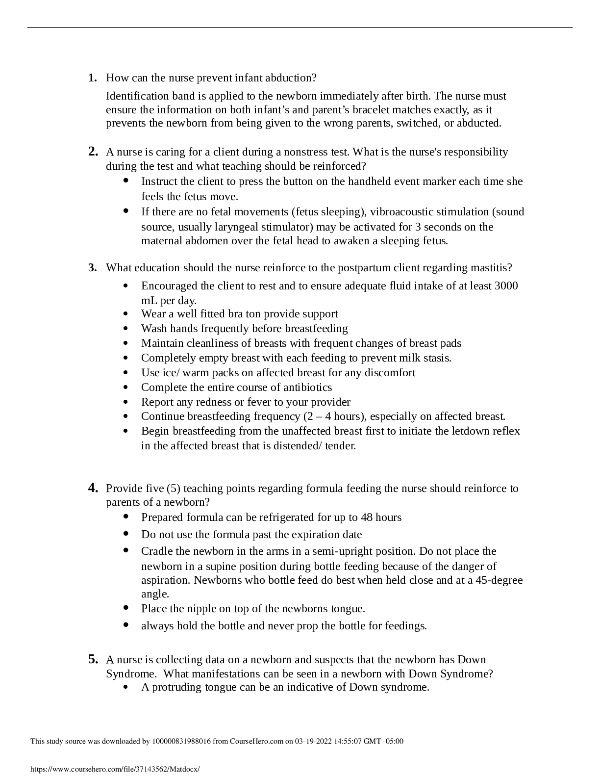 Preview of RN VATI Maternal Newborn Remediation Questions and Answers All Rated A