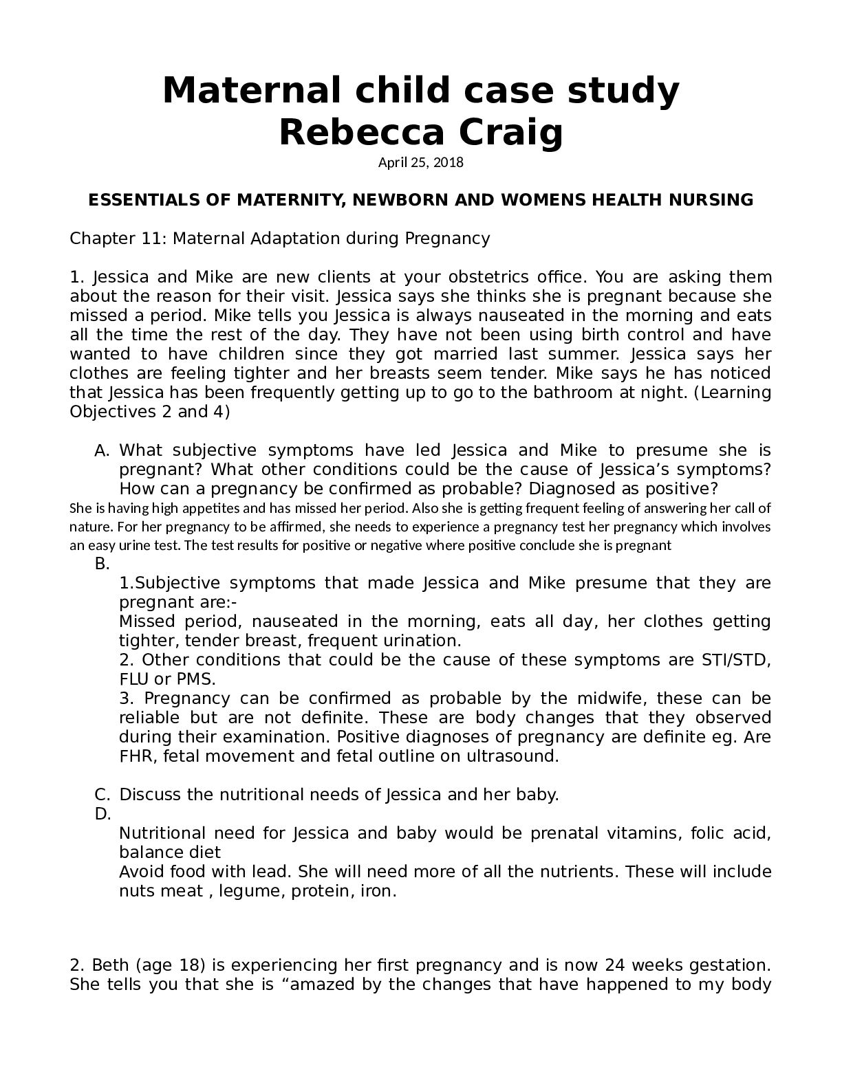 Preview image for Maternal Child Case Stud - Rebecca Craig.docx  REVISED EDITION 2021