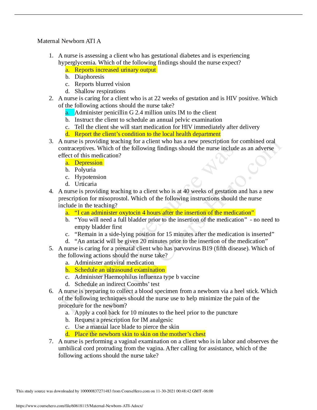 Preview image for NUR 4870 Maternal Newborn ATI A
