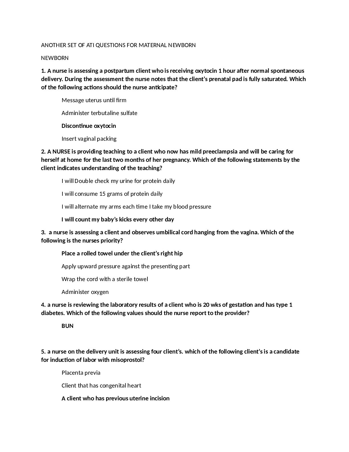 Preview image for ATI MATERNAL NEWBORN and ATI MATERNAL CHILD Proctored | 70 Set of questions & Answers Each