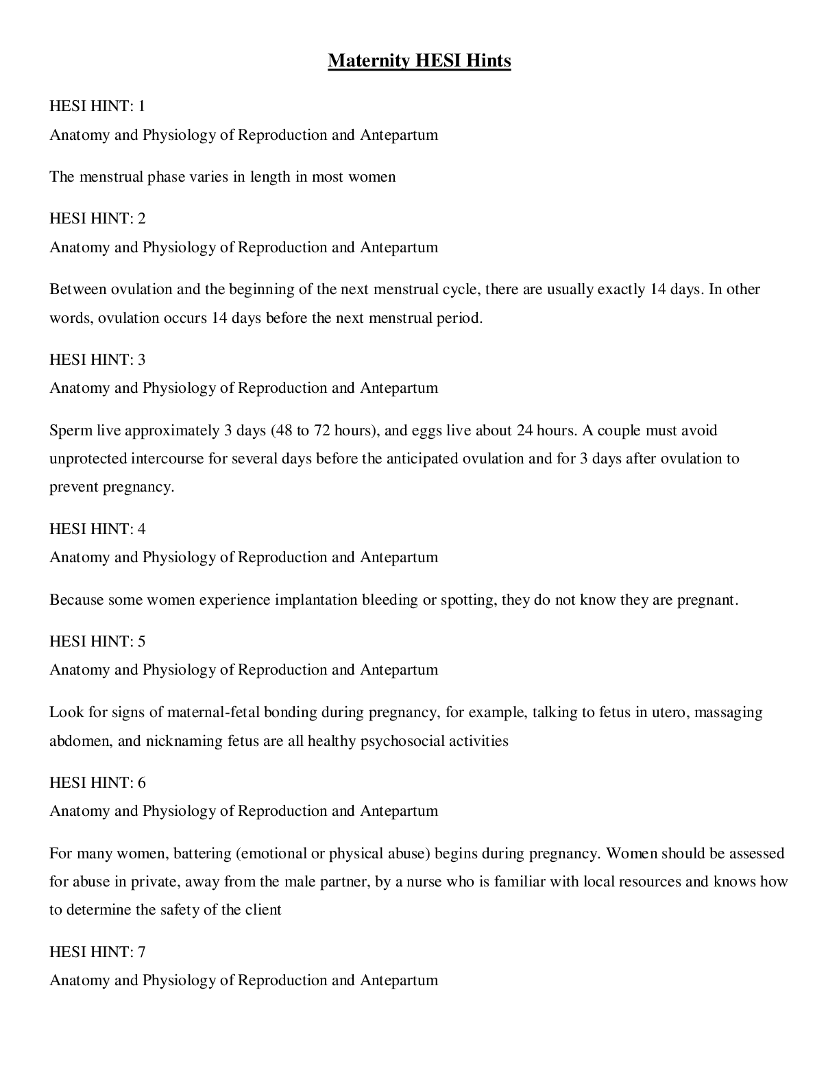 Preview image for Maternity hesi hints