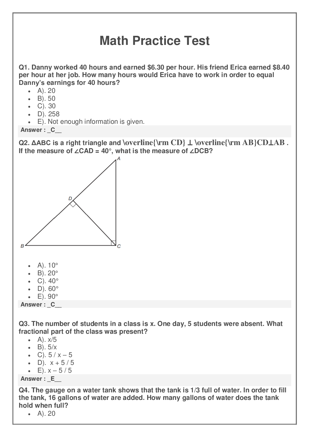 Preview image for score 100% for well revised hesi maths with answer