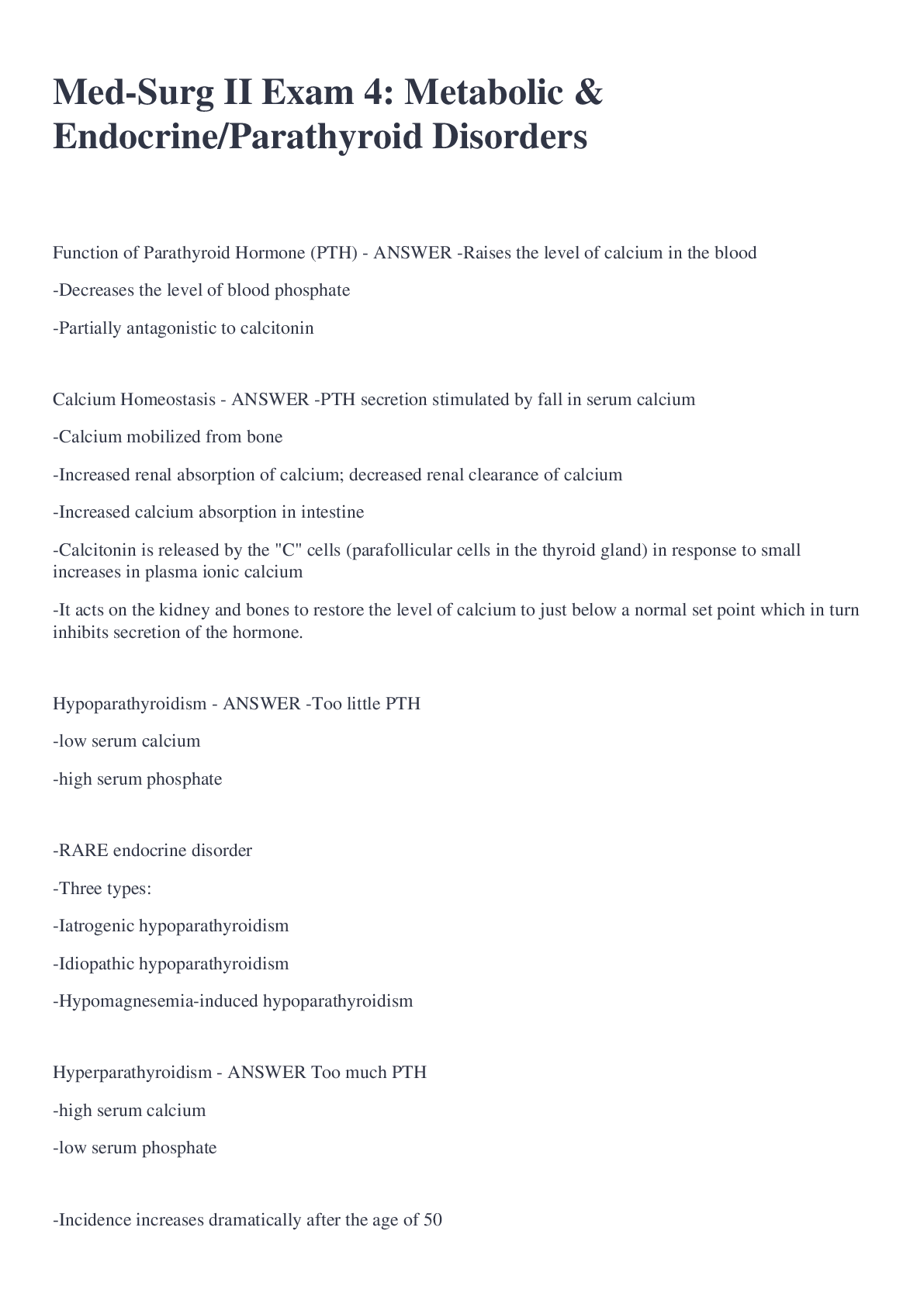 Preview image for Med-Surg II Exam 4: Metabolic & Endocrine/Parathyroid Disorders