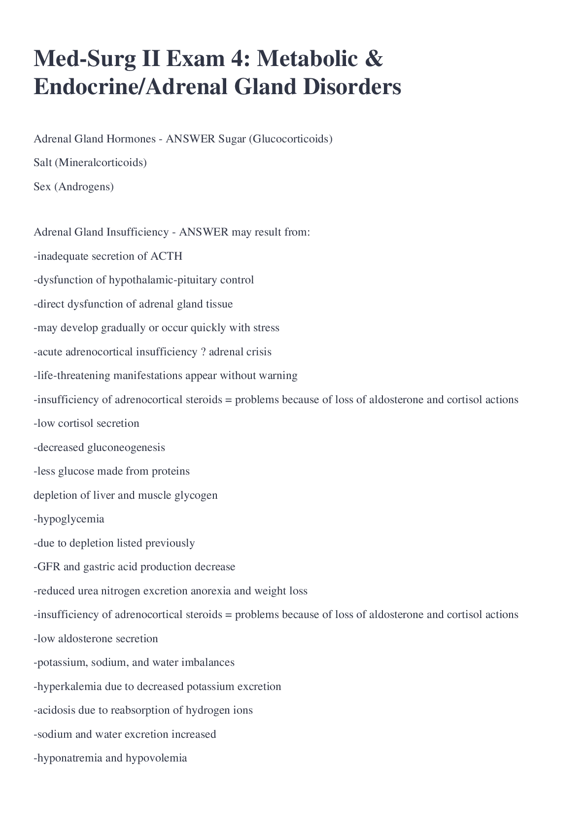 Preview image for Med-Surg II Exam 4: Metabolic & Endocrine/Adrenal Gland Disorders