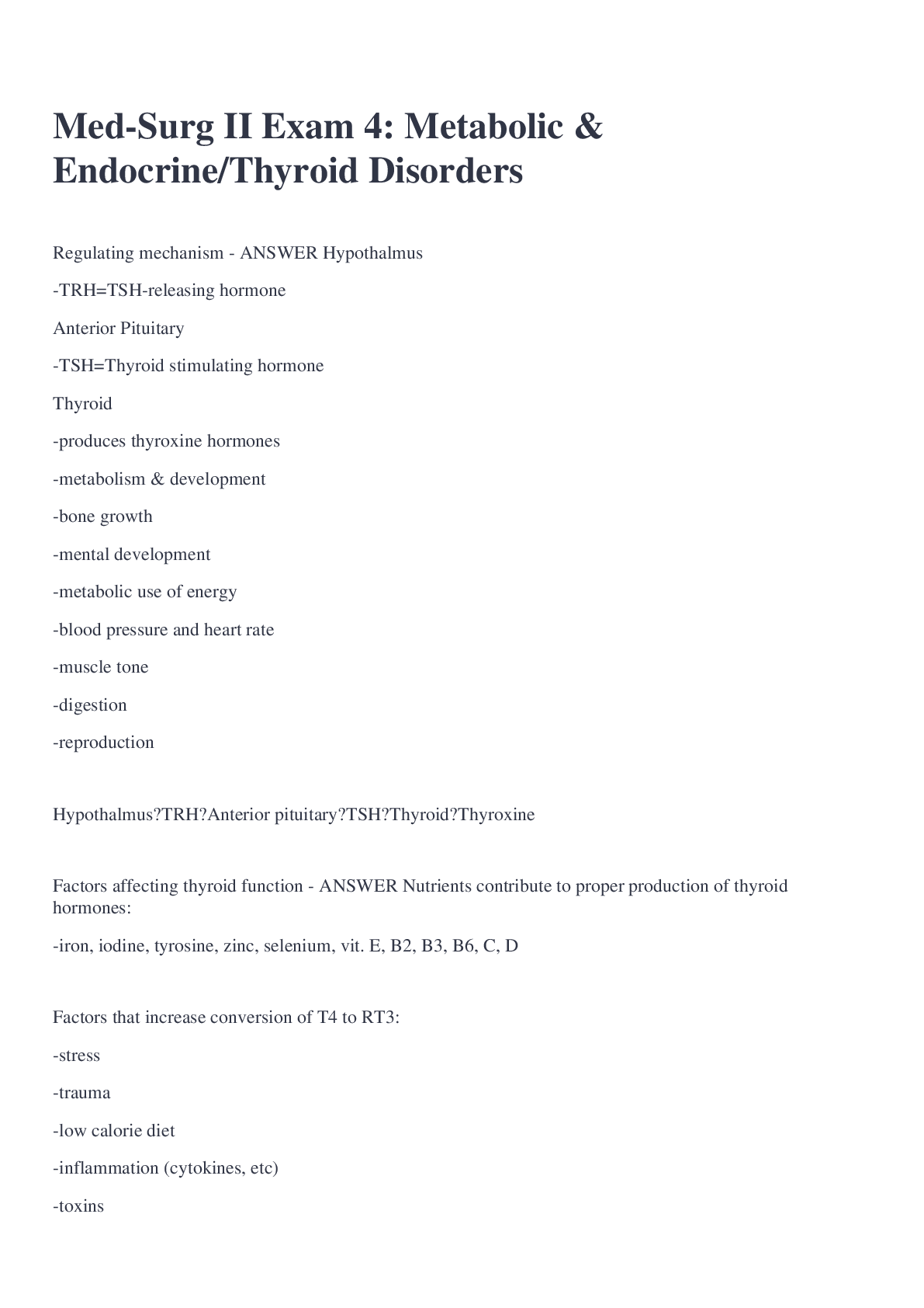 Preview image for Med-Surg II Exam 4: Metabolic & Endocrine/Thyroid Disorders