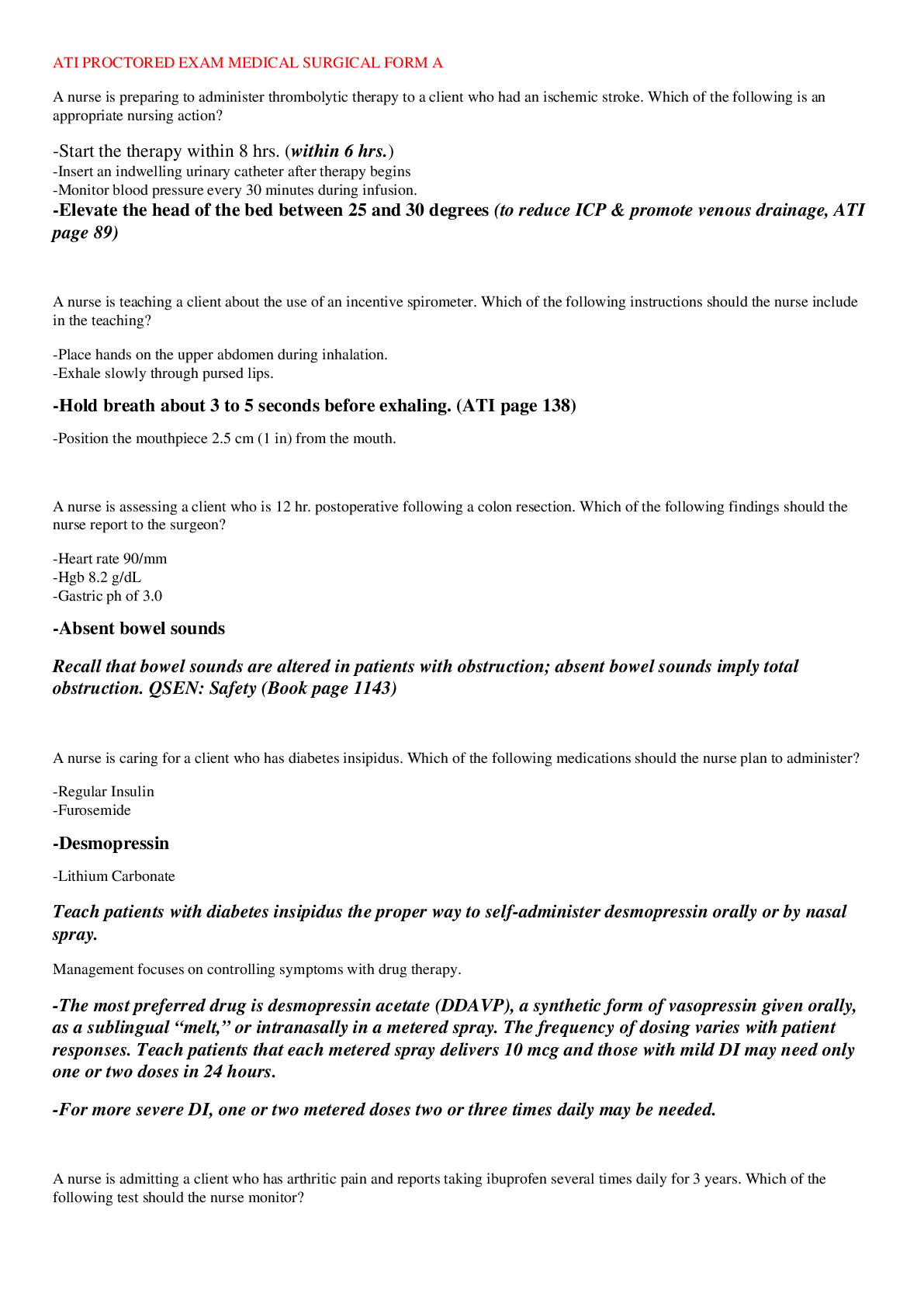 Preview image for ATI Proctored Exam Medical Surgical TEST BANK Form A (New Questions &Answers by ATI) | 100% CCorrect Solution