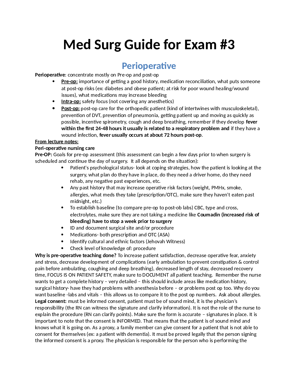 Preview image for NURS 4325 Med Surg Guide for Exam #3 Perioperative, Seizures, Parkinson’s Disease, Care of the musculoskeletal patient, HIV&AIDS