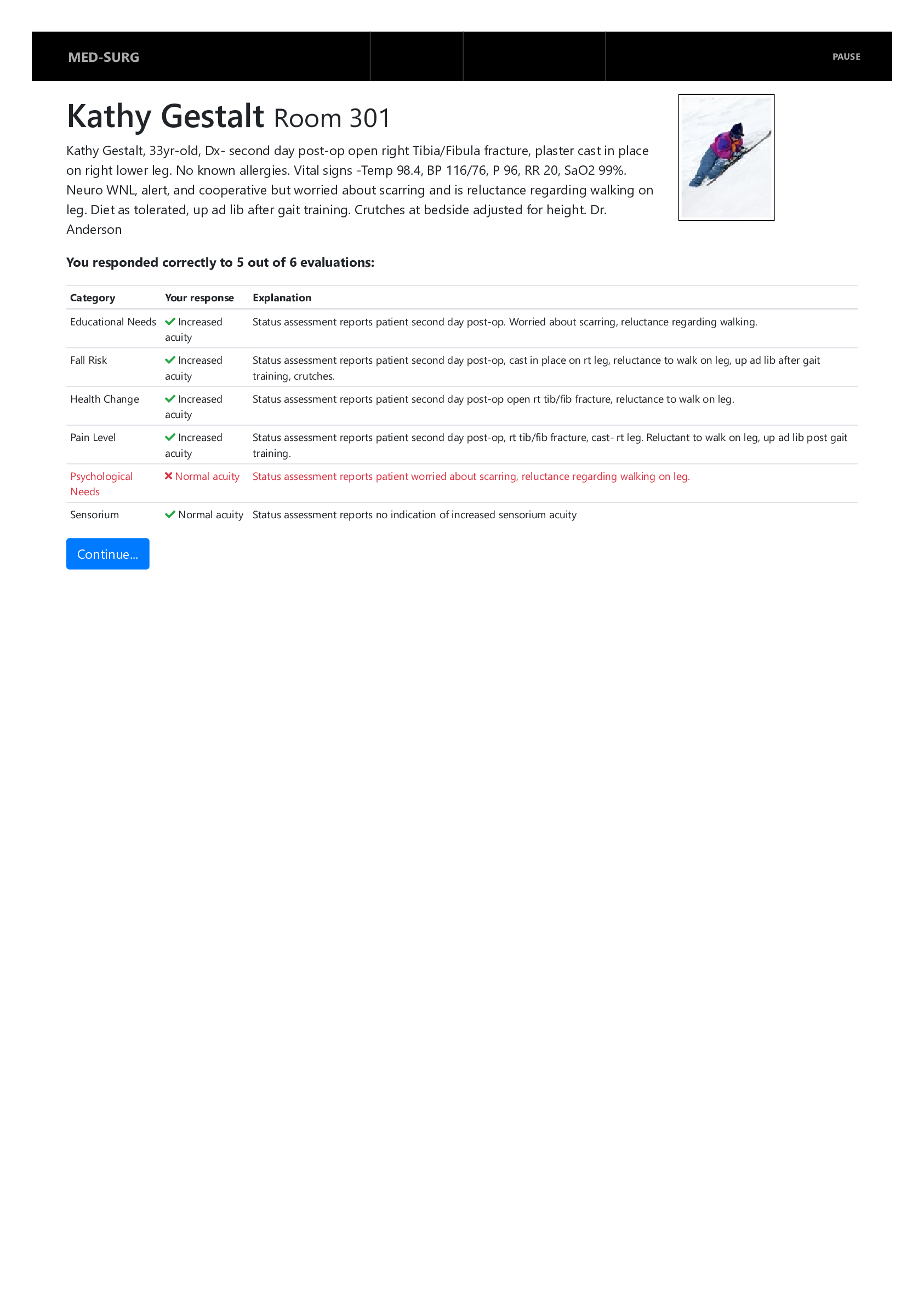 Preview image for MED-SURG Kathy Gestalt Room 301; completed, all actions correct 2022/2023.